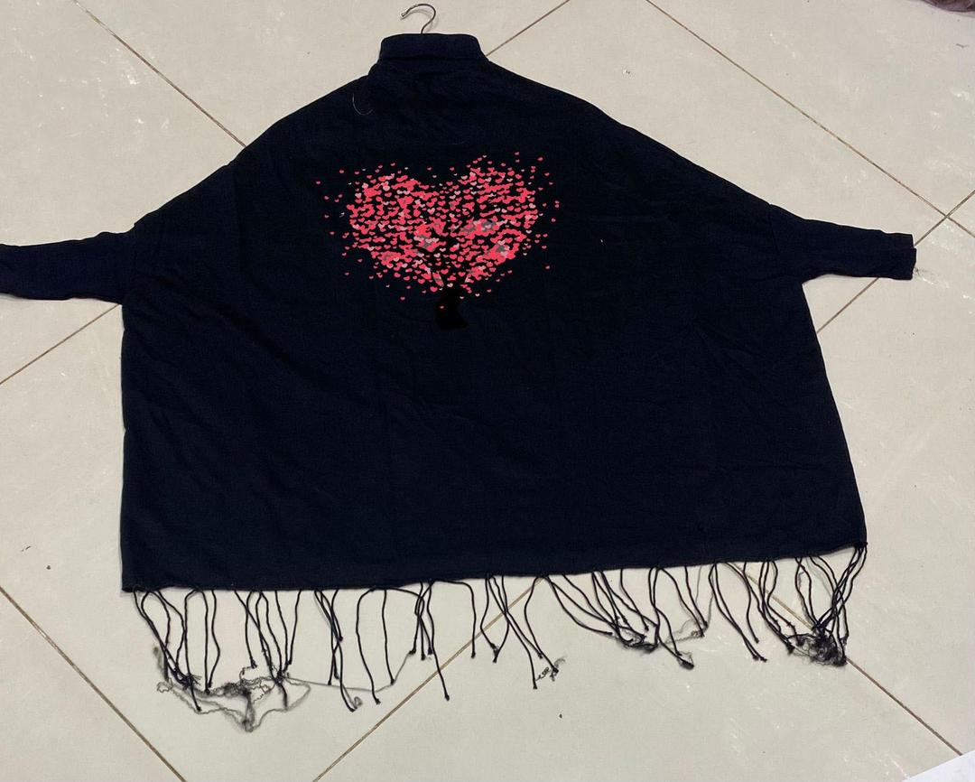 Women's  fleece heart tree printed poncho