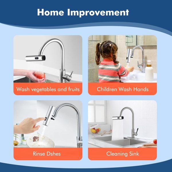 Multifunctional Kitchen Sink Waterfall Faucet Pressurized Bubbler Splash-proof 4 Modes Spout Bathroom Basin Tap Extender Adapter