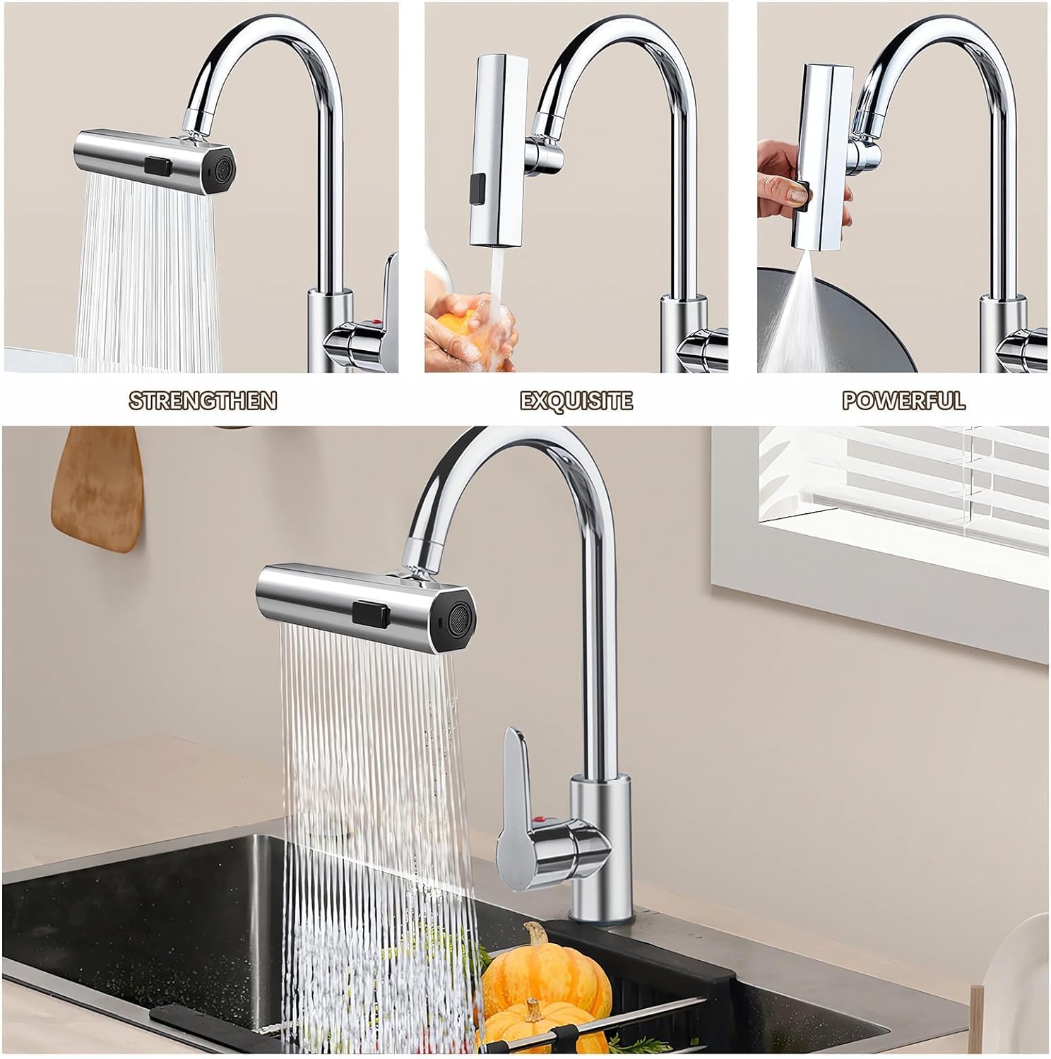 Multifunctional Kitchen Sink Waterfall Faucet Pressurized Bubbler Splash-proof 4 Modes Spout Bathroom Basin Tap Extender Adapter